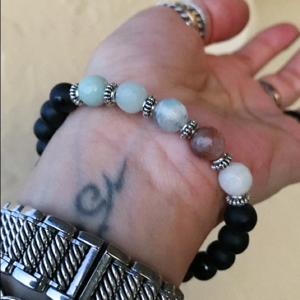 Onyx butterfly design & amazonite + lotus flower - Picture 3 of 8